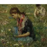 Antonio Piatti, Viggiù, 1875 ; 1962 / Donna che raccoglie i fiori nel prato / Firmato 'A Piatti' e datato 1927 in basso a destra.