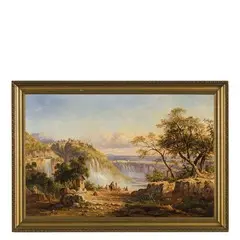 Arthur John Strutt, Chelmsford, 1818 ; Roma, 1888 / Veduta con cascate ed edicola / Firmato 'J Strutt' e datato 1841 in basso a destra
