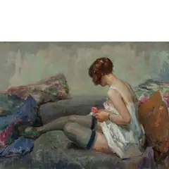 Giovanni Giani, Torino, 1866 ; 1936 / Le calze di seta / Firmato 'G Giani' in basso a destra