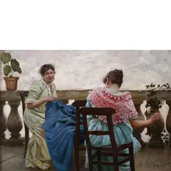 Arnaldo Ferraguti, Ferrara, 1862 ; Forli, 1925 / Il ricamo / Firmato 'A Ferraguti' in basso a destra