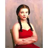 Ugo Celada da Virgilio, Cerese di Virgilio 1895 ; Varese 1995 / Ragazza in rosso con trecce e orecchini / Firmato 'Ugo Celada da Virgilio' in basso a sinistra