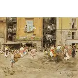 Vincenzo Migliaro, Napoli, 1858 ; 1938 / Vico Grotta e Vico Forno, Santa Lucia Vecchia, Napoli / Firmato e intitolato 'Santa Lucia Vecchia, Migliaro' in basso a destra