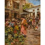 Vincenzo Migliaro, Napoli, 1858 ; 1938 / Mercato dei fiori a Napoli / Firmato 'V Migliaro' in basso a destra