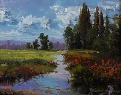 Flowing Meadow by Thomas DeDecker, Oil on Board, offered Jan 2025