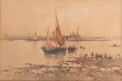 Paolo Sala, Panorama Di San Giorgio Venezia, Watercolor on Paper