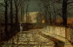 John Atkinson Grimshaw, A Moonlit Street, Oil on Canvas