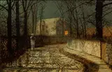John Atkinson Grimshaw, A Moonlit Street, Oil on Canvas