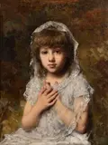 Girl in White by Alexej Alexejewitsch Harlamoff, Oil on Canvas, offered Oct 2024