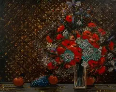 Michel Henry, Coquelicots aux Bambous, Oil on Canvas
