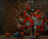 Michel Henry, Coquelicots aux Bambous, Oil on Canvas