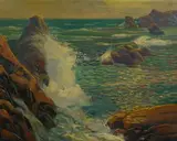 Carl Rudolph Krafft, Rocks and Surf, Oil on Masonite