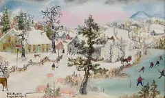 Will Moses, Farm Pond Hockey, Oil on Board