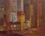 Alfred Juergens, Home Interior, Oil on Board