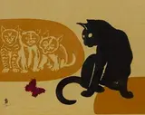 Tomikichirō Tokuriki, The Cats and Butterfly, Woodblock Print