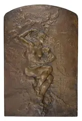 Jules Desbois, Eve and the Snake, Bronze Relief Plaque
