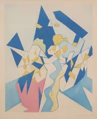 André Beaudin, Birds in Blue, Etching