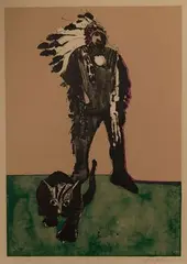 Indian with Cat by Fritz Scholder, Lithograph, offered Dec 2023