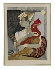 Jun'ichirō Sekino, A Boy and His Rooster, Woodblock Print