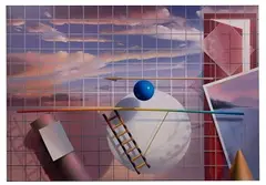 Composition with Target and Ladder by Masoud Yasami, Acrylic on Canvas, offered Sep 2023