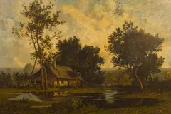 Cottage by the Pool by Léon Richet, Oil on Canvas, offered Sep 2023