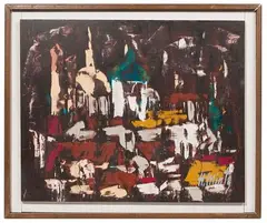 Harry Mintz, Greek Cityscape, Oil on Board
