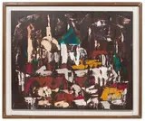 Harry Mintz, Greek Cityscape, Oil on Board