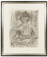Béla Czóbel, Woman with Mirror, Charcoal on Paper