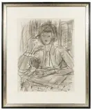 Woman with Mirror by Béla Czóbel, Charcoal on Paper, offered Jul 2023