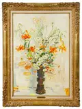 Le Pho, Lys Jaunes Marguerites, Oil on Silk Mounted to Masonite