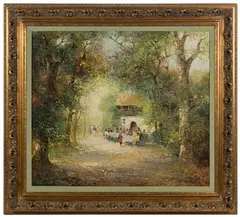 Willi Bauer, Tea Garden, Oil on Canvas