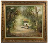Willi Bauer, Tea Garden, Oil on Canvas