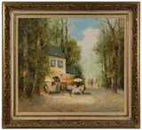 Willi Bauer, Outdoor Cafe, Oil on Canvas