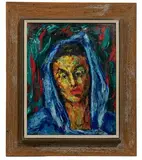 Harry Mintz, Blue Shawl, Oil on Masonite