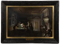 Dirck van Delen, The Card Party, Oil on Cradled Panel