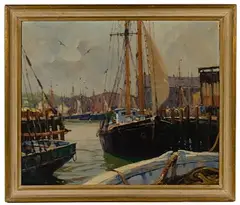 Gordon Grant, Gloucester Docks, Oil on Masonite