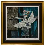 Lu Hong, Four Cranes and a Moon, Serigraph