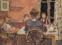 Bernard Dunstan, Children at Tea, Oil On Panel