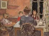 Bernard Dunstan, Children at Tea, Oil On Panel