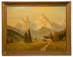 The Bavarian Alps by J. Lobis, Oil Painting on Board, offered Jul 2021