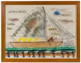 Roy De Forest, Four Women in a Sailboat, Pastel and Colored Pencil on Paper