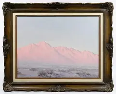 John William Hilton, Sheephole Mountains at Sundown, Oil on Board