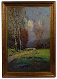 George Drew, Birches Autumn, Oil and Sand on Panel