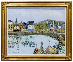 Jacques Bouyssou, Honfleur le Vieux Bassin, Oil on Canvas