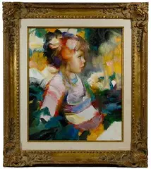 Side View of Girl by Francisco Masseria, Oil on Canvas, offered Sep 2020