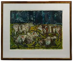 Haystack Maine by Bruce Onobrakpeya, Etching, offered Aug 2020