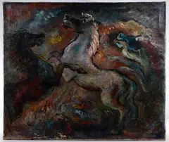Abraham S. Weiner, Steeds in Battle, Oil on Canvas