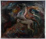 Abraham S. Weiner, Steeds in Battle, Oil on Canvas