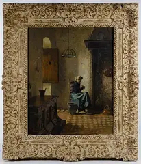 Evert-Jan Ligtelijn, Seated Woman near Fire, Oil on Board