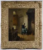 Evert-Jan Ligtelijn, Seated Woman near Fire, Oil on Board