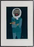 Azechi Umetaro, Man with Pipe, Woodblock Print